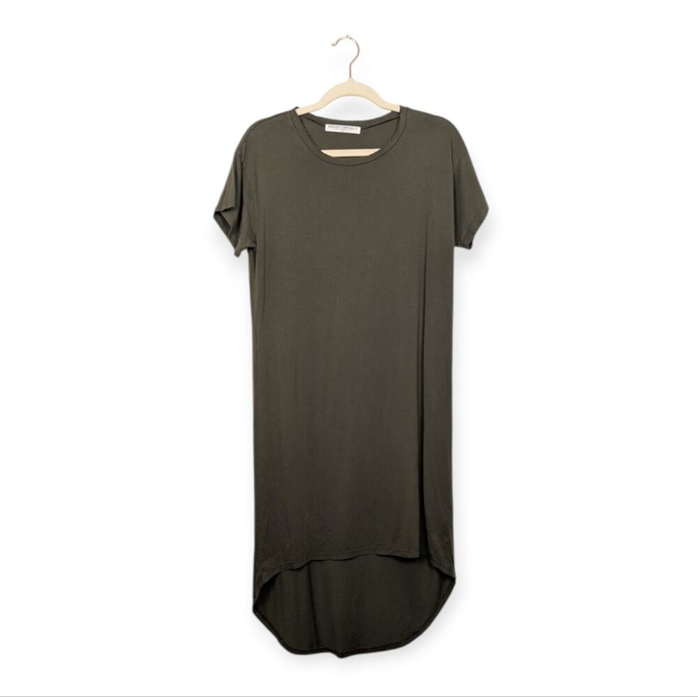 Project Social T Midi Dress S Olive Green Short Sleeve Casual Comfy Minimalist